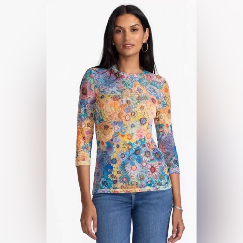 Johnny Was NWT  Floral mesh top. Collaboration with Sage Vaughn.